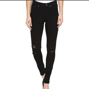 Hue Jean Leggings Ripped Ankle Slit Denim Black Wash Size Small